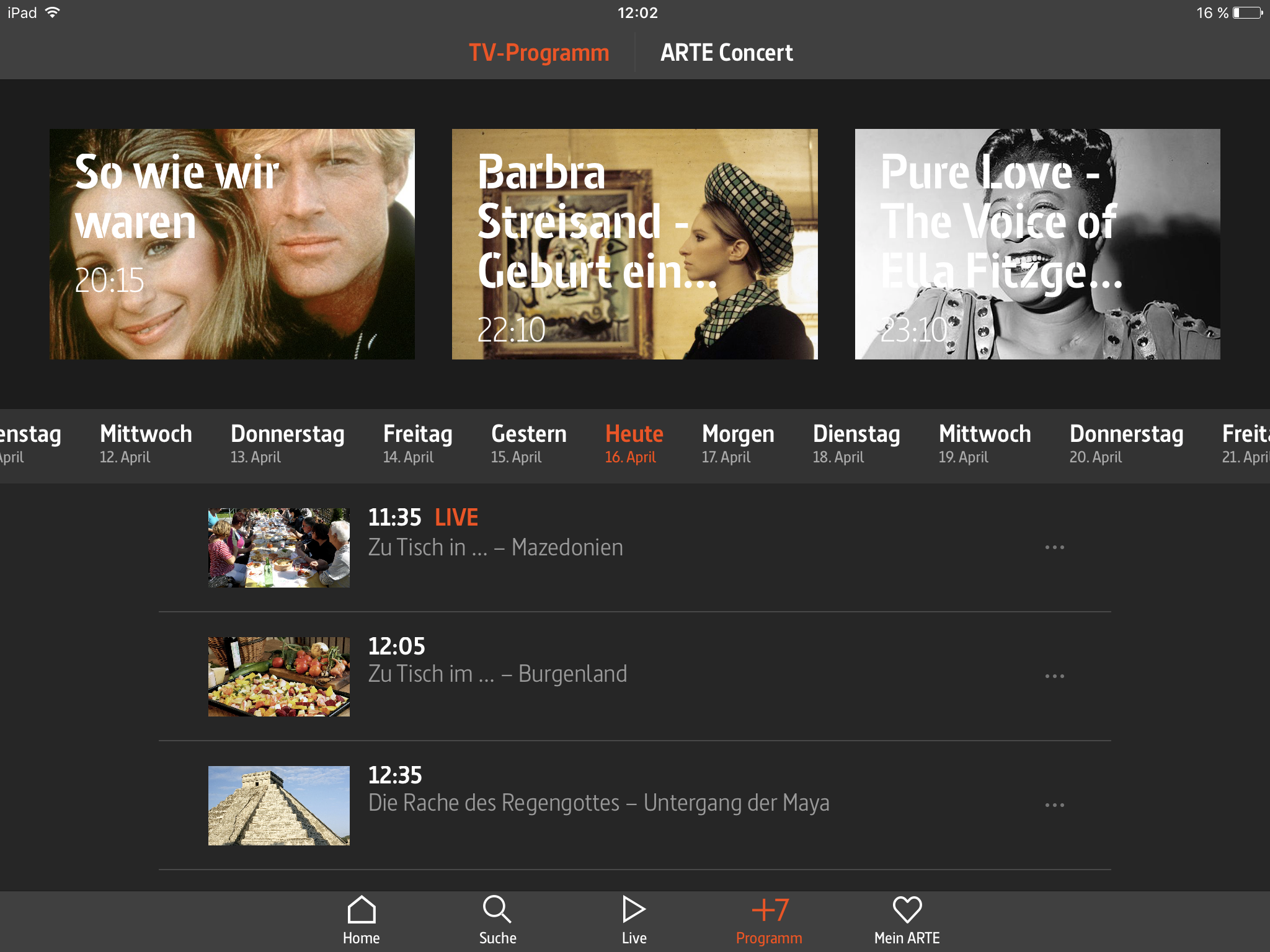 ARTE App iPad Mediathek Screenshot