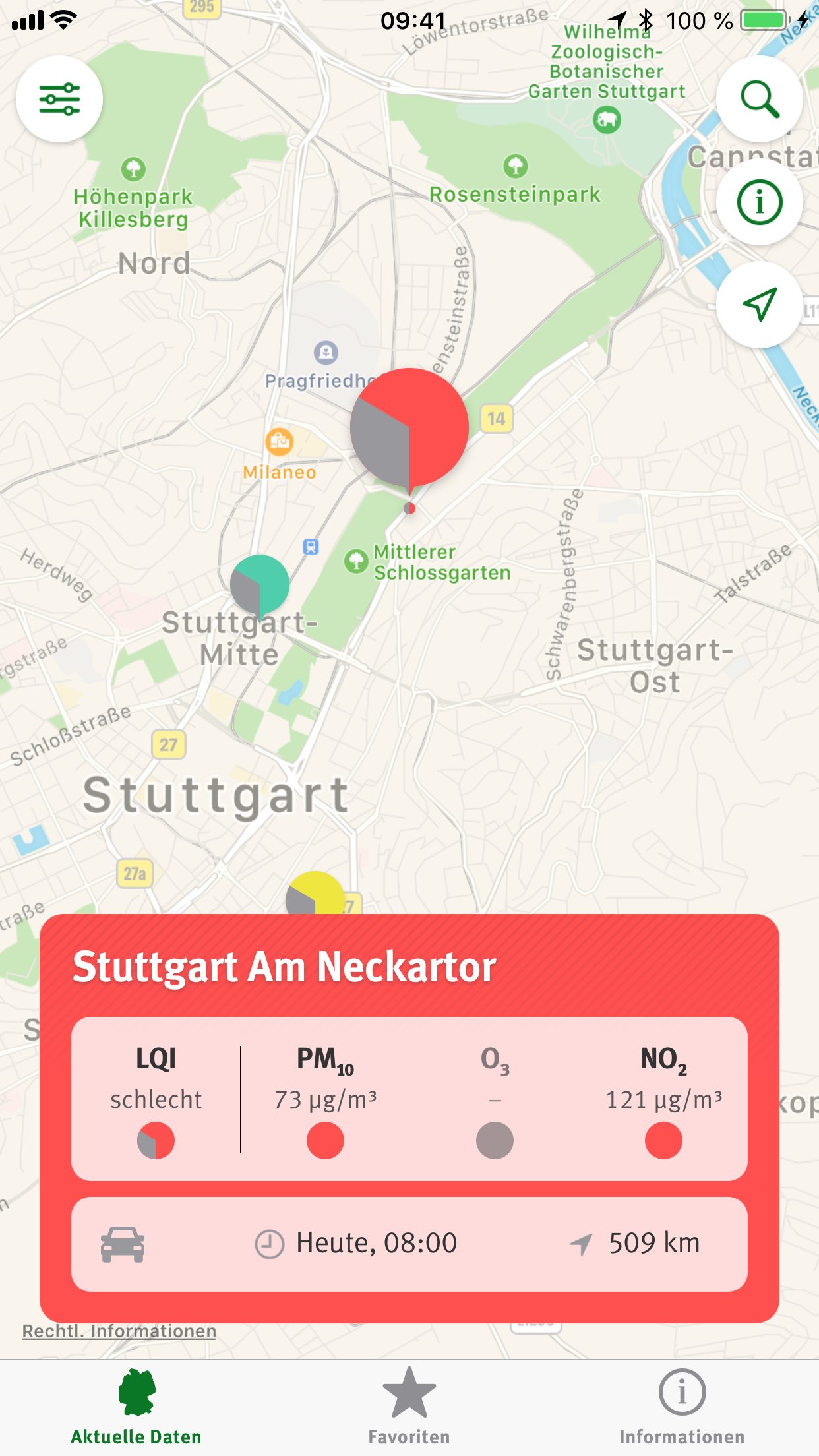 UBA Luftqualität App – Kartenansicht